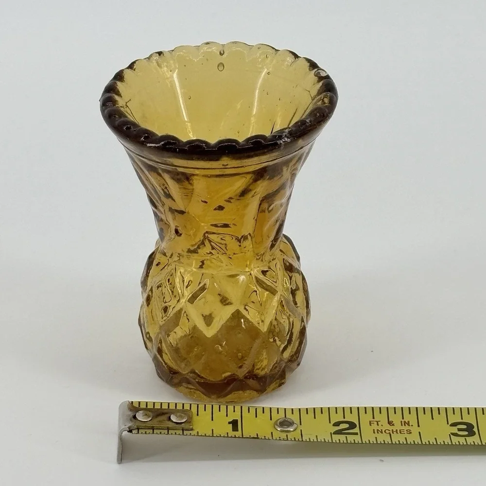 Small Amber‎ Glass Toothpick / Matchstick Holder Starburst Hong Kong 2.75